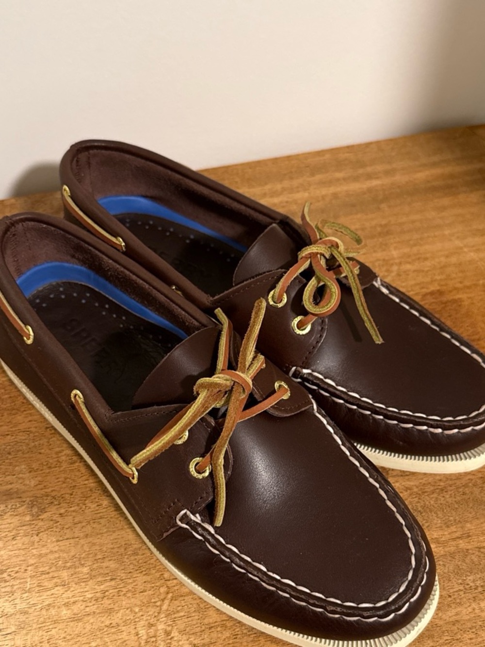 Sperry Brown Leather Boat Shoes with Blue Insole